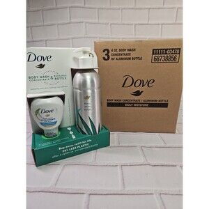 Dove Daily Moisture BODY WASH REFILL Concentrate & REUSABLE Aluminum Bottles 3PK